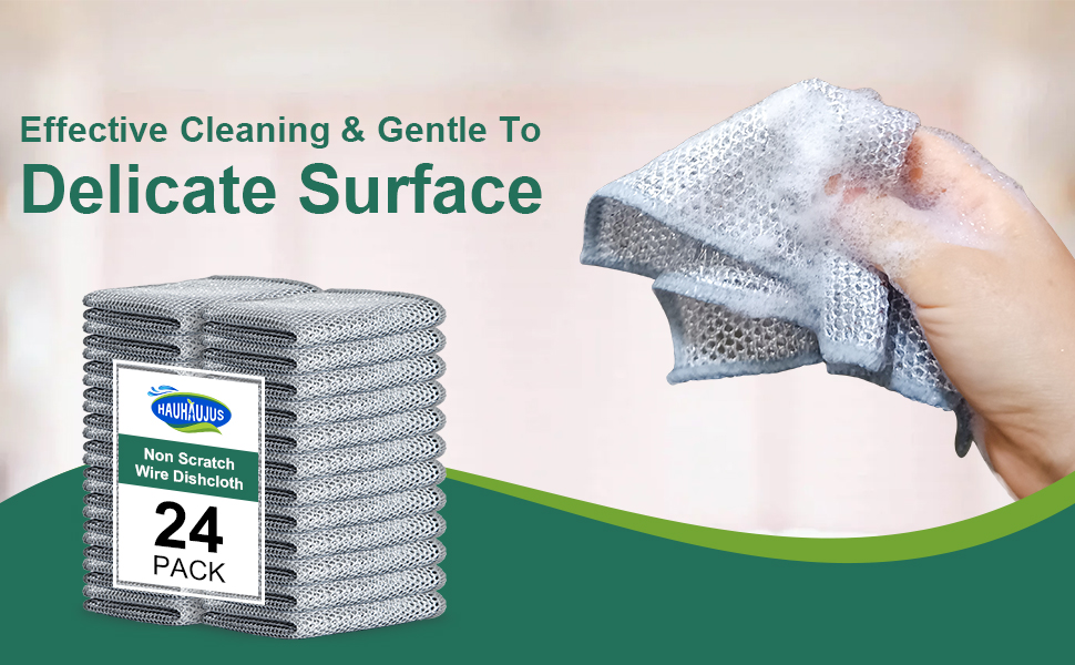 Multipurpose Non Scratch Wire Dishwashing Rags, Cleaning Cloths, 24 Pack