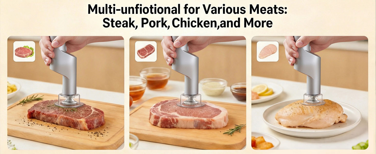 YOTAN Electric Meat Tenderizer for Steak, 3 Speed Powerful Motor, Tenderizes Tough Meat in Seconds, Stainless Steel Tender Head, Safe One-Press Design, Easy to Clean, for Beef Pork Chicken BBQ