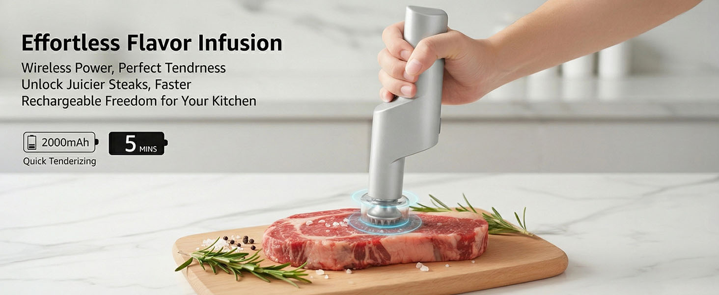 YOTAN Electric Meat Tenderizer for Steak, 3 Speed Powerful Motor, Tenderizes Tough Meat in Seconds, Stainless Steel Tender Head, Safe One-Press Design, Easy to Clean, for Beef Pork Chicken BBQ
