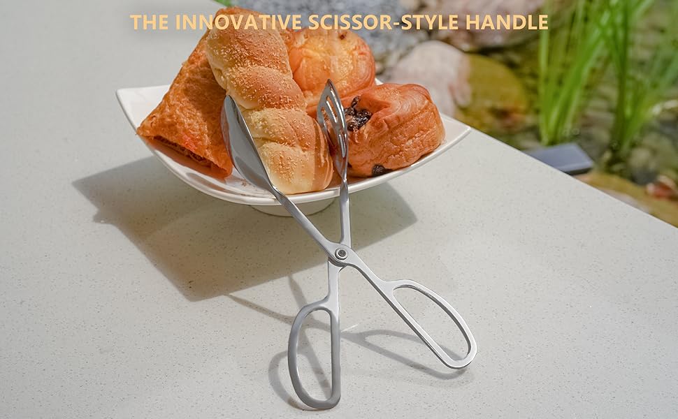 Kitchen Tongs for Cooking for Buffet Party Catering - Stainless Steel Salad Tongs for Food Bread Cake Bake Dessert, 10-Inch Serving Tongs for Grill, Steak, Barbecue, Scissor Design (1 Pack)