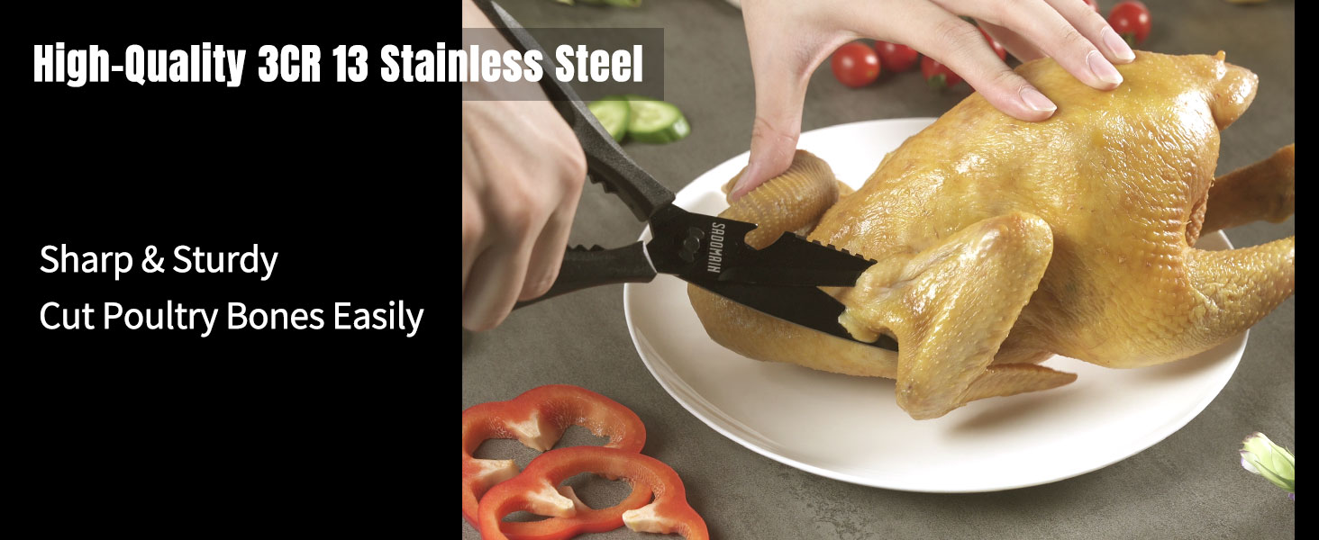 Kitchen Scissors All Purpose, Extra Sharp Kitchen Shears with Knife Sharpener & Sheath, Solid & Durable Stainless Steel Scissors with ANTI-RUST Black Titanium Plated, Dishwasher Safe - Brown