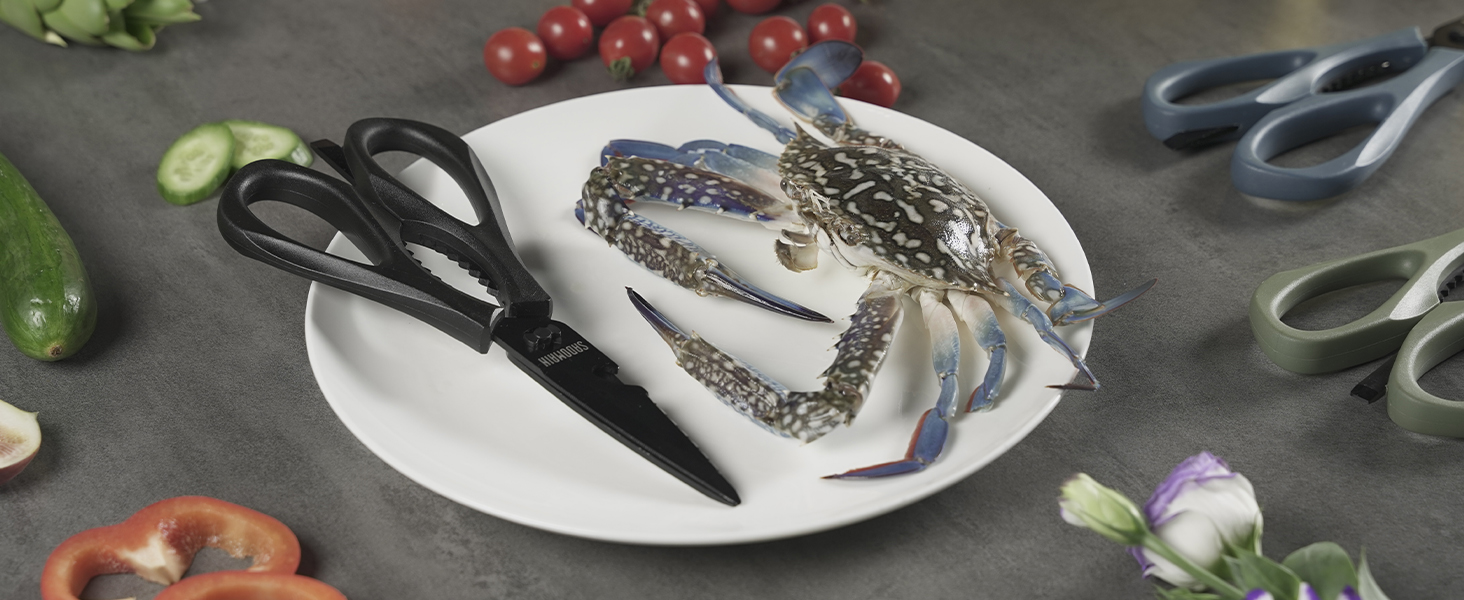 Kitchen Scissors All Purpose, Extra Sharp Kitchen Shears with Knife Sharpener & Sheath, Solid & Durable Stainless Steel Scissors with ANTI-RUST Black Titanium Plated, Dishwasher Safe - Blue