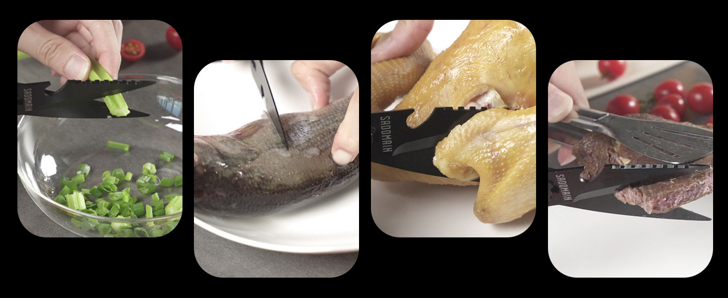 Kitchen Scissors All Purpose, Extra Sharp Kitchen Shears with Knife Sharpener & Sheath, Solid & Durable Stainless Steel Scissors with ANTI-RUST Black Titanium Plated, Dishwasher Safe - Black