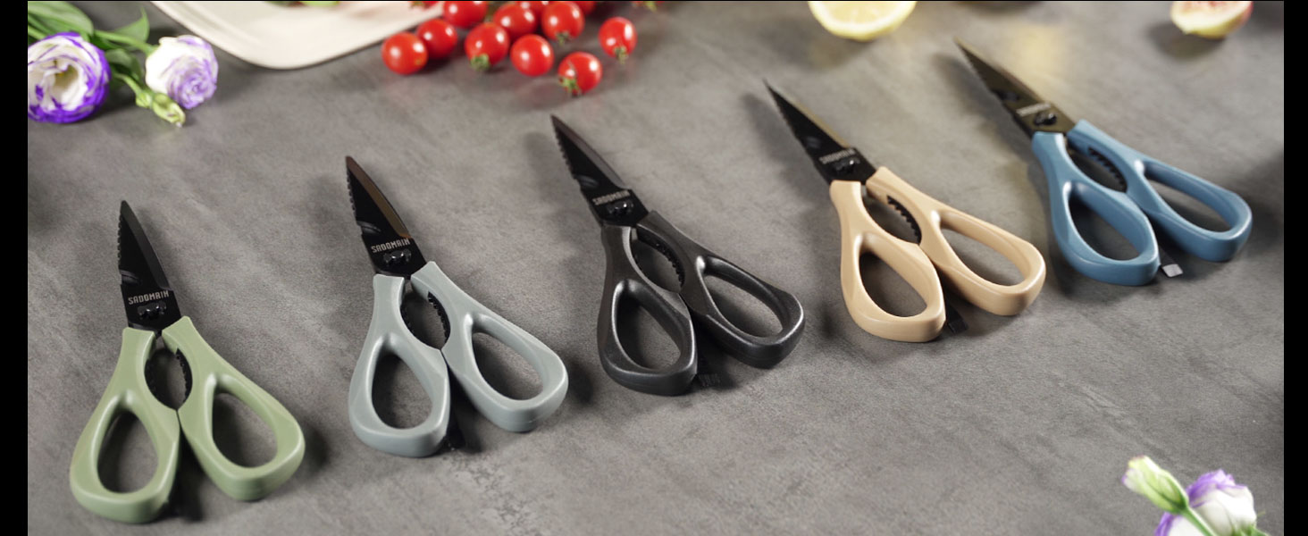 Kitchen Scissors All Purpose, Extra Sharp Kitchen Shears with Knife Sharpener & Sheath, Solid & Durable Stainless Steel Scissors with ANTI-RUST Black Titanium Plated, Dishwasher Safe - Grey