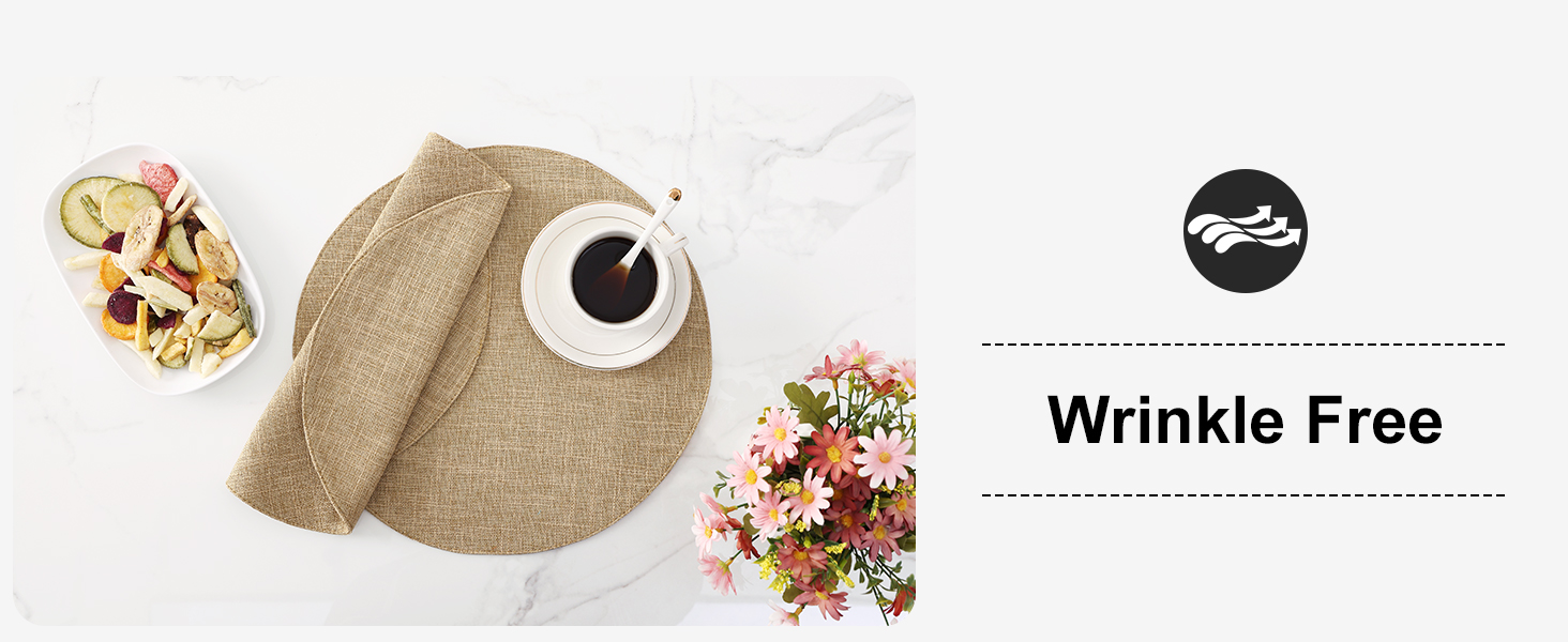 homing 15 Inch Round Cloth Placemats Set of 6, Cotton Linen Blend Washable Table Mats, Farmhouse Dining Place Mats for Indoors & Outdoors, Easy to Clean, Linen