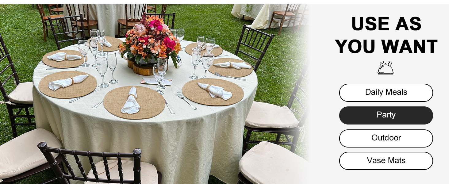 homing 15 Inch Round Cloth Placemats Set of 6, Cotton Linen Blend Washable Table Mats, Farmhouse Dining Place Mats for Indoors & Outdoors, Easy to Clean, Linen