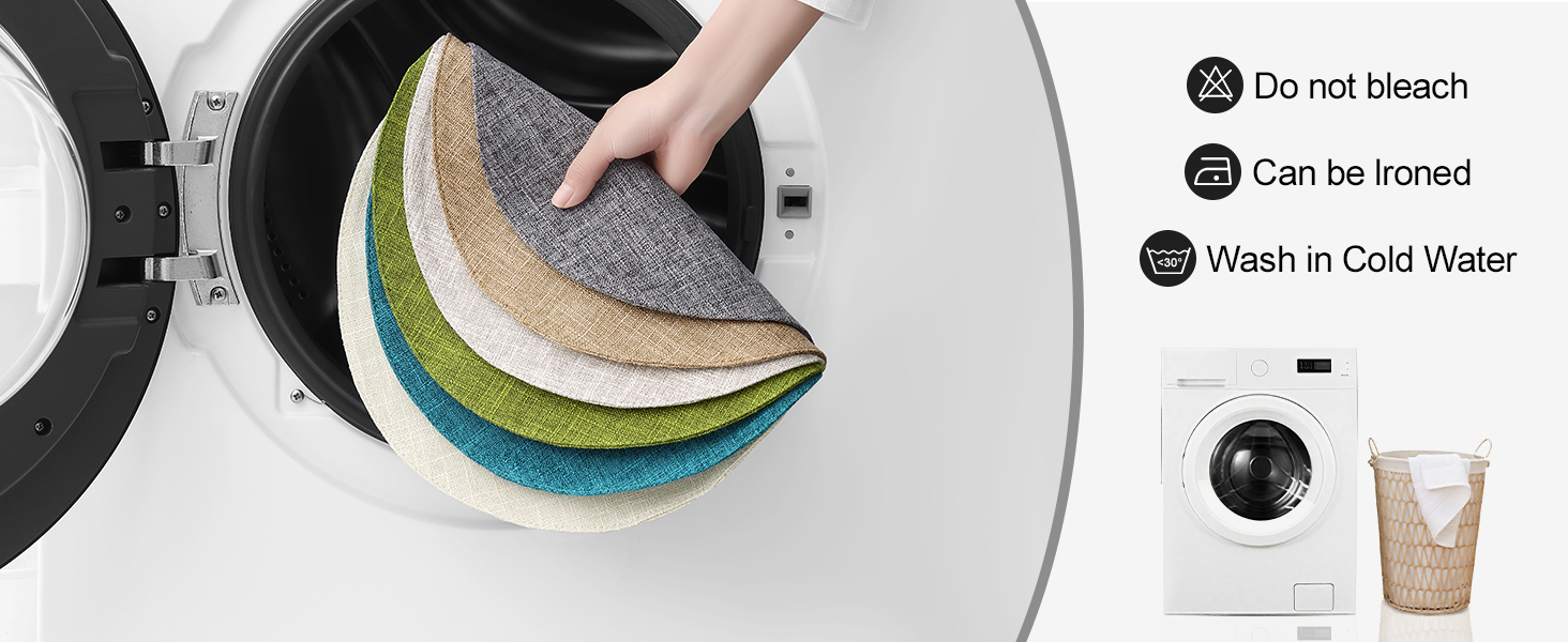 homing 15 Inch Round Cloth Placemats Set of 6, Cotton Linen Blend Washable Table Mats, Farmhouse Dining Place Mats for Indoors & Outdoors, Easy to Clean, Linen