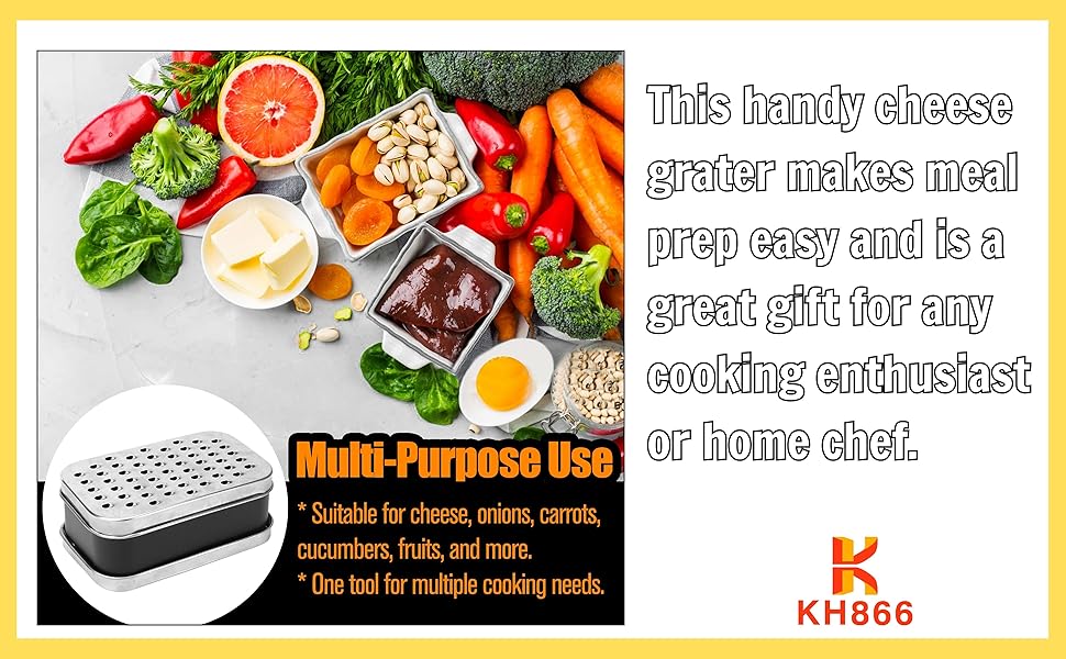 2 In 1 Cheese Grater with Container and Lid Metal Handheld with Storage Box Stainless Steel – Citrus Lemon Zester, Fruit Vegetable Onion Choppers, Airtight Includes Hand Peelers, Grinder, Shredder