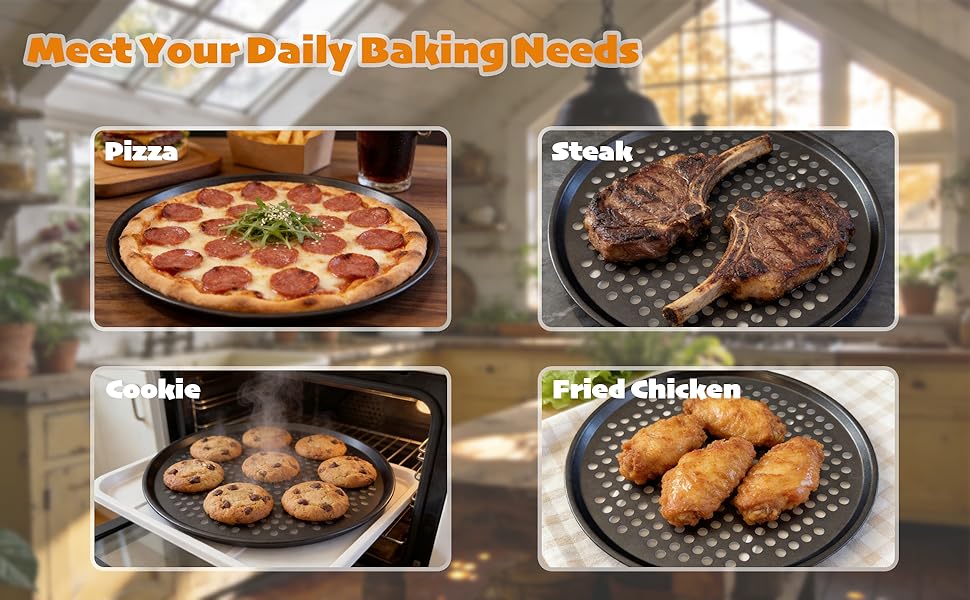 10 Inch Round Pizza Pan with Holes, Carbon Steel Pizza Pans fo Frozen & Homemade Pizza, Nonstick Pizza Tray for Oven