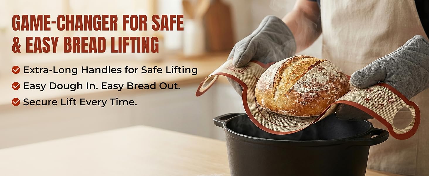 Sourdough Silicone Bread Sling for Dutch Oven, 2PCS Non-Stick Reusable Baking Mat with Long Handles, Essentials Bread Making Supplies for Dough Transfer and Loaf Pan Lifter Liner, Set Of Oval & Round