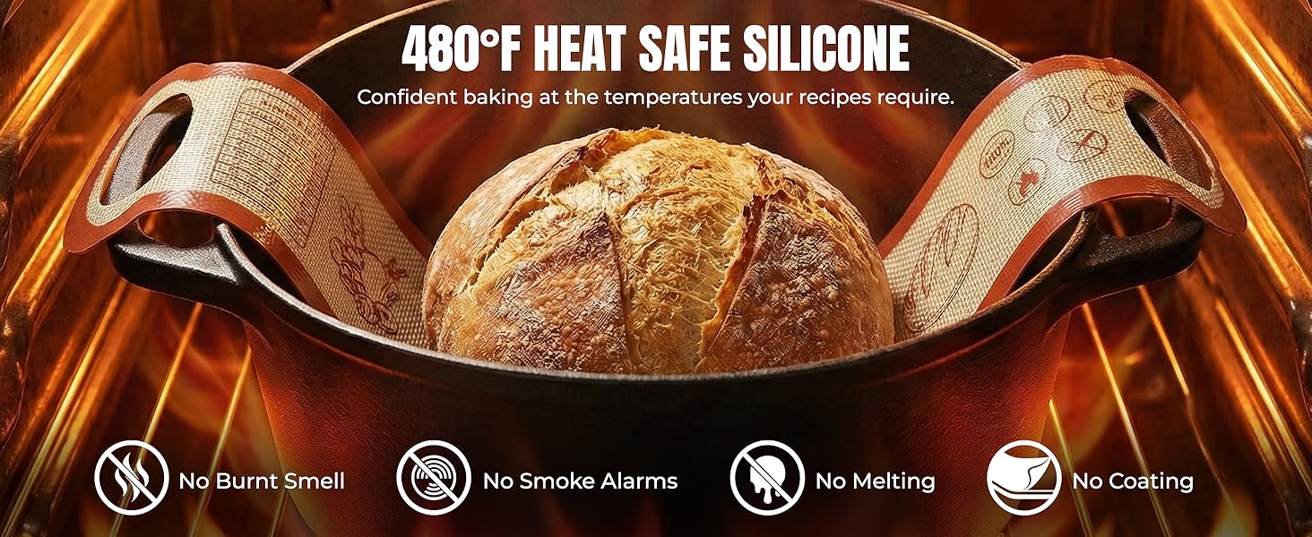 Sourdough Silicone Bread Sling for Dutch Oven, 2PCS Non-Stick Reusable Baking Mat with Long Handles, Essentials Bread Making Supplies for Dough Transfer and Loaf Pan Lifter Liner, Set Of Oval & Round