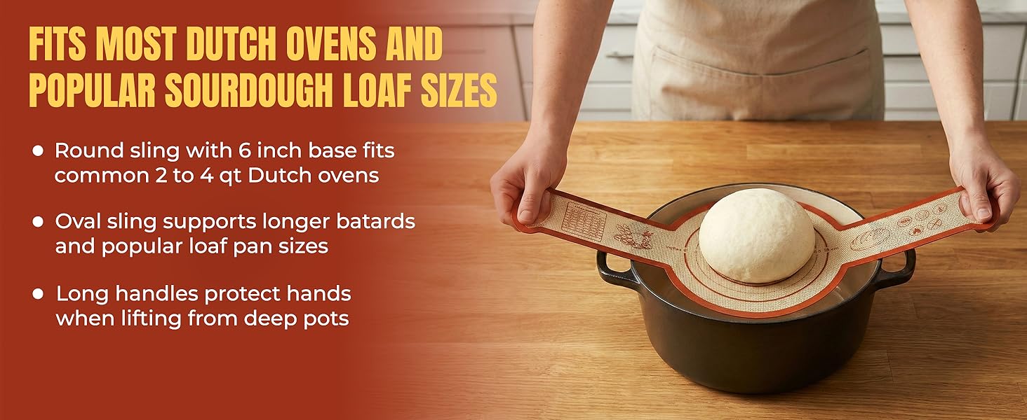 Sourdough Silicone Bread Sling for Dutch Oven, 2PCS Non-Stick Reusable Baking Mat with Long Handles, Essentials Bread Making Supplies for Dough Transfer and Loaf Pan Lifter Liner, Set Of Oval & Round