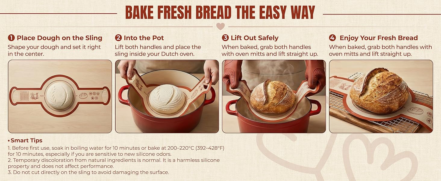 Sourdough Silicone Bread Sling for Dutch Oven, 2PCS Non-Stick Reusable Baking Mat with Long Handles, Essentials Bread Making Supplies for Dough Transfer and Loaf Pan Lifter Liner, Set Of Oval & Round