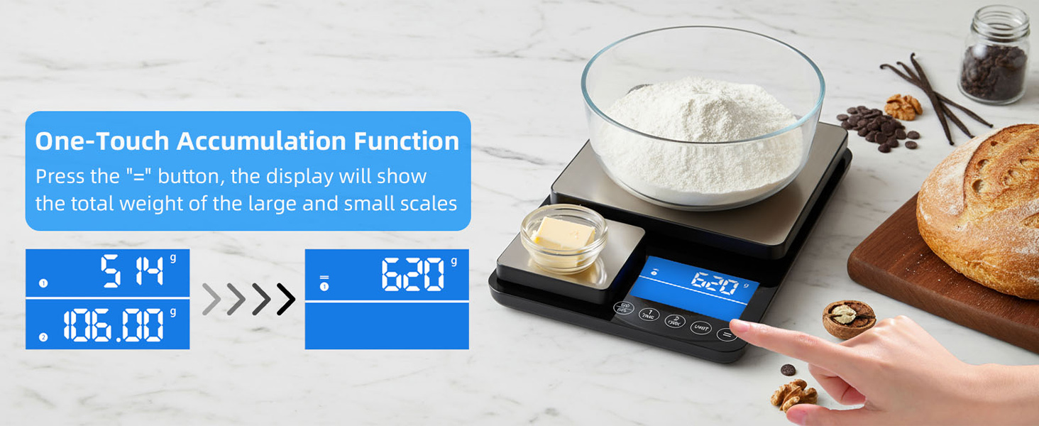 0.001oz/33lb Dual Platform Kitchen Scale, Diyife 9.4in Stainless Steel Food Scale with Two Precisions, Accumulation Functions, 7 Units, Tare, for Baking, Cooking, Pre-Meal Preparation
