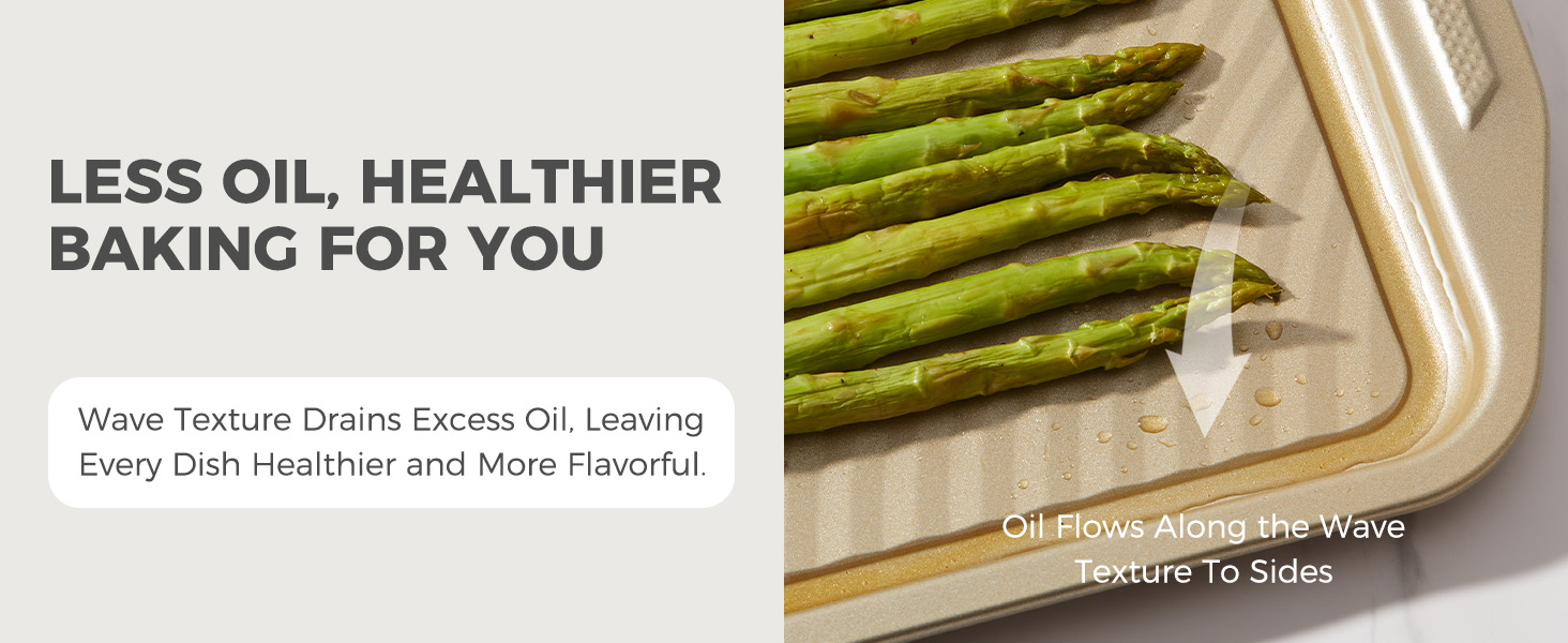 HONGBAKE 9-Piece Non Stick Baking Pans Set with Wave Texture for Reduced Oil, 0.8mm Thick Non Toxic Bakeware Sets, Includes Stackable Cookie Sheets for Oven Cooking, Cake Pan, Muffin Pan, Gold