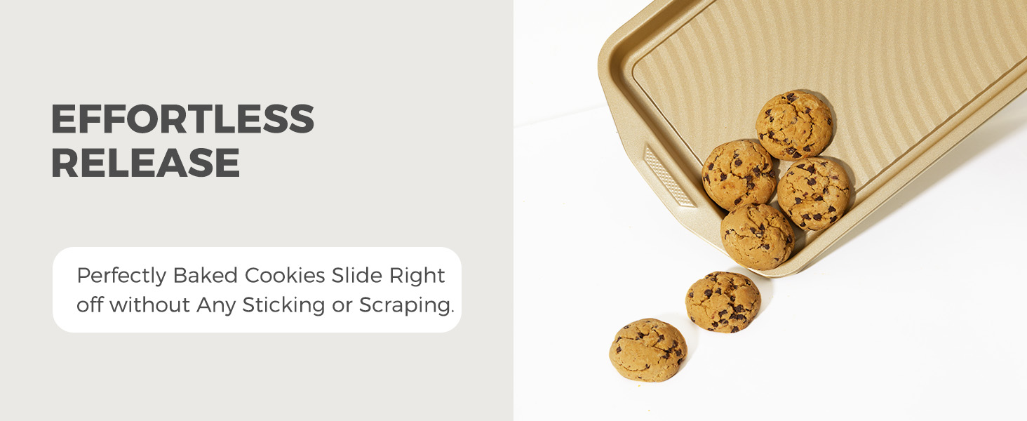 HONGBAKE 9-Piece Non Stick Baking Pans Set with Wave Texture for Reduced Oil, 0.8mm Thick Non Toxic Bakeware Sets, Includes Stackable Cookie Sheets for Oven Cooking, Cake Pan, Muffin Pan, Gold