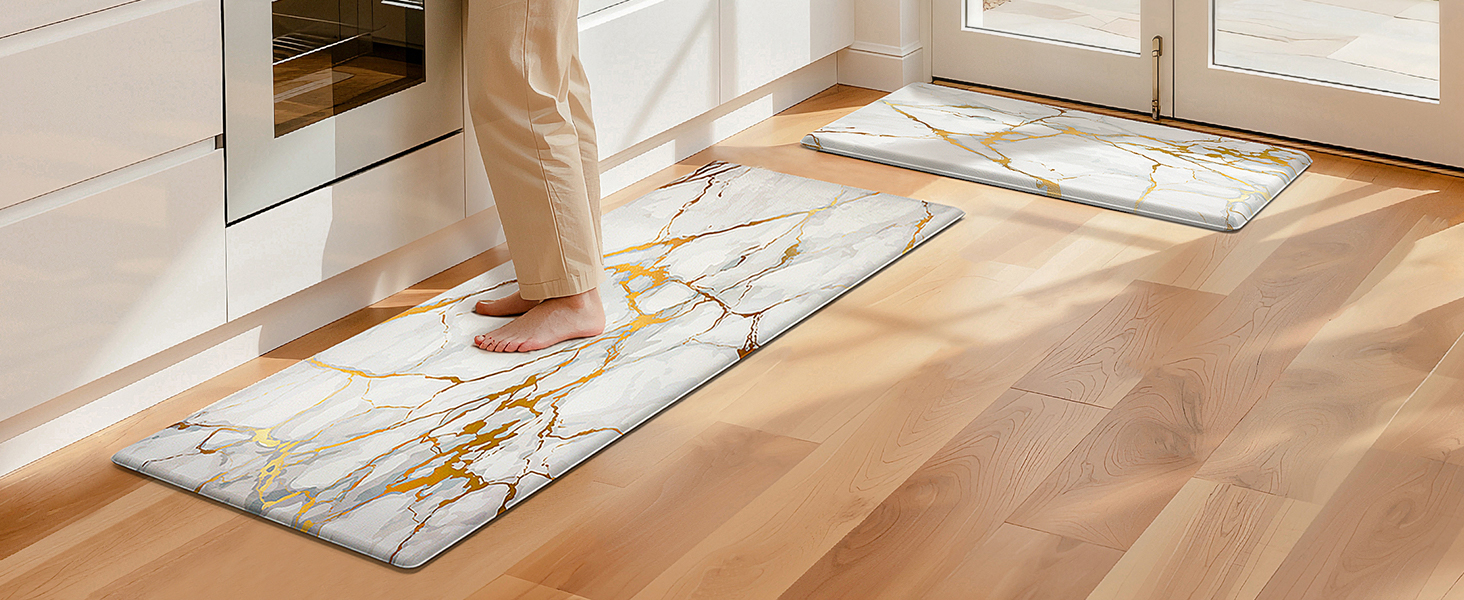 StepLively Kitchen Rugs and Mats, 2-Pack Low Profile Slip Resistant Kitchen Mats for Floor, in Front of Sink and Stove-17.3