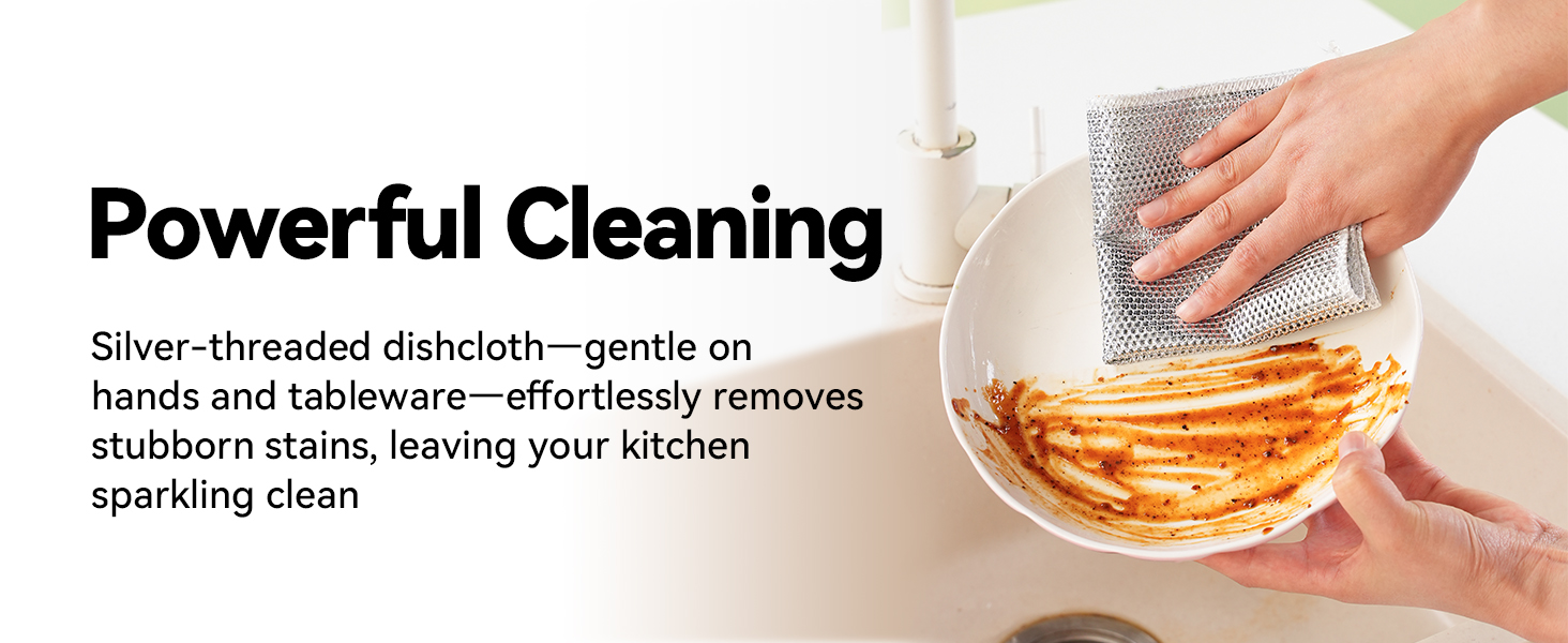 10 Pack Extra Large Non Scratch Wire Dishcloths, 30x30cm Double-Layer Silver Thread Kitchen Cleaning Rags, Dual-Sided Wet & Dry Reusable Steel Wire Dish Cloths for Cookware, Sinks, Stovetops