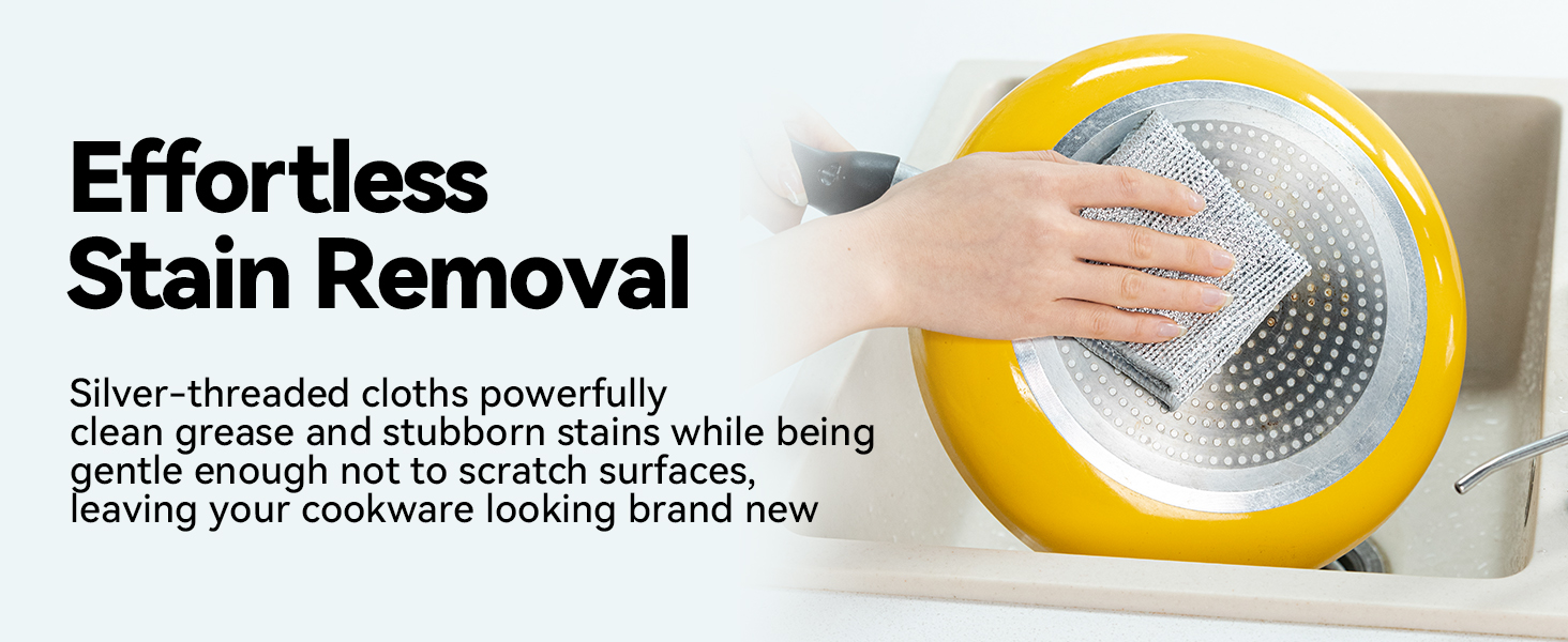 10 Pack Extra Large Non Scratch Wire Dishcloths, 30x30cm Double-Layer Silver Thread Kitchen Cleaning Rags, Dual-Sided Wet & Dry Reusable Steel Wire Dish Cloths for Cookware, Sinks, Stovetops