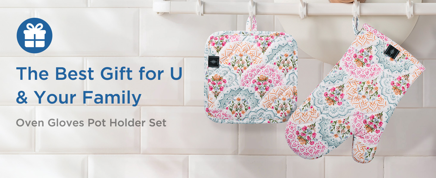 Pot Holders for Kitchen Heat Resistant Hot Pads for Countertops Oven Pot Holders Cotton Potholders for Kitchen Cooking Baking (Watercolor Apricot)