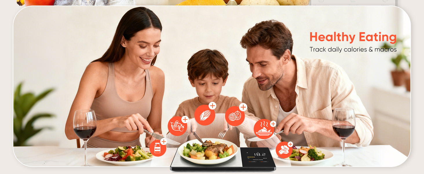 Smart Nutrition Food Scale with LED Display, Tracks Calories, Fat, Carbs & Protein via App, 1g Precision Digital Kitchen Scale for Healthy Eating & Meal Prep