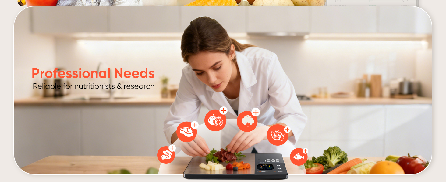 Smart Nutrition Food Scale with TFT Display, Tracks Calories, Fat, Carbs & Protein, Works with App for Daily Reports, 50 Built-in Foods, 23 Nutrients, Digital Kitchen Scale for Meal Prep