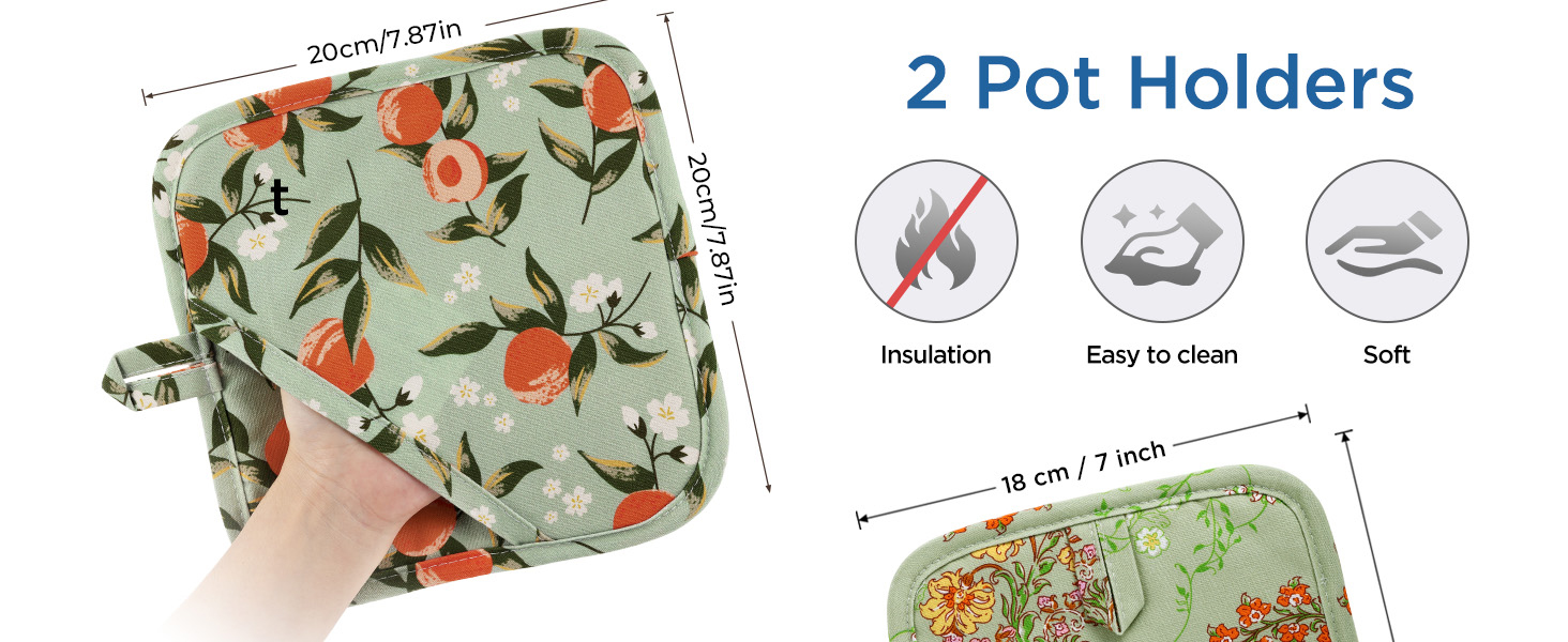 Oven Gloves Heat Resistant Potholder Set Oven Gloves with Anti-Slip Striped Cooking Gloves for Cooking Baking - 2PCS