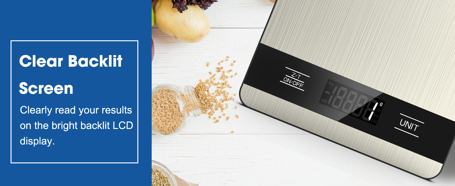 Mik-Nana Food Scale, 11lb Digital Kitchen Scale with LCD Display 6 Units Tare Function, Stainless Steel Weight Grams and Ounces for Baking, Cooking and Meal Prep (Batteries Included)