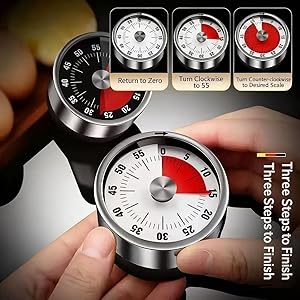 Mechanical Kitchen Timer with Magnetic Back, Visual Time Management Timer for Cooking, Baking, Classroom and Home Use