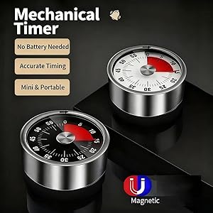 Mechanical Kitchen Timer with Magnetic Back, Visual Time Management Timer for Cooking, Baking, Classroom and Home Use