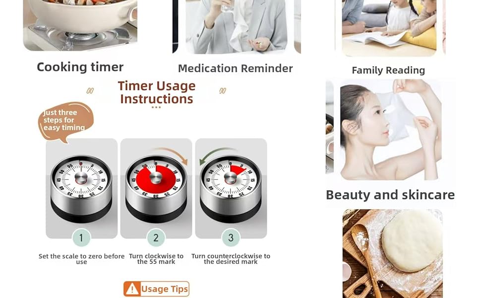 Mechanical Kitchen Timer with Magnetic Back, Visual Time Management Timer for Cooking, Baking, Classroom and Home Use