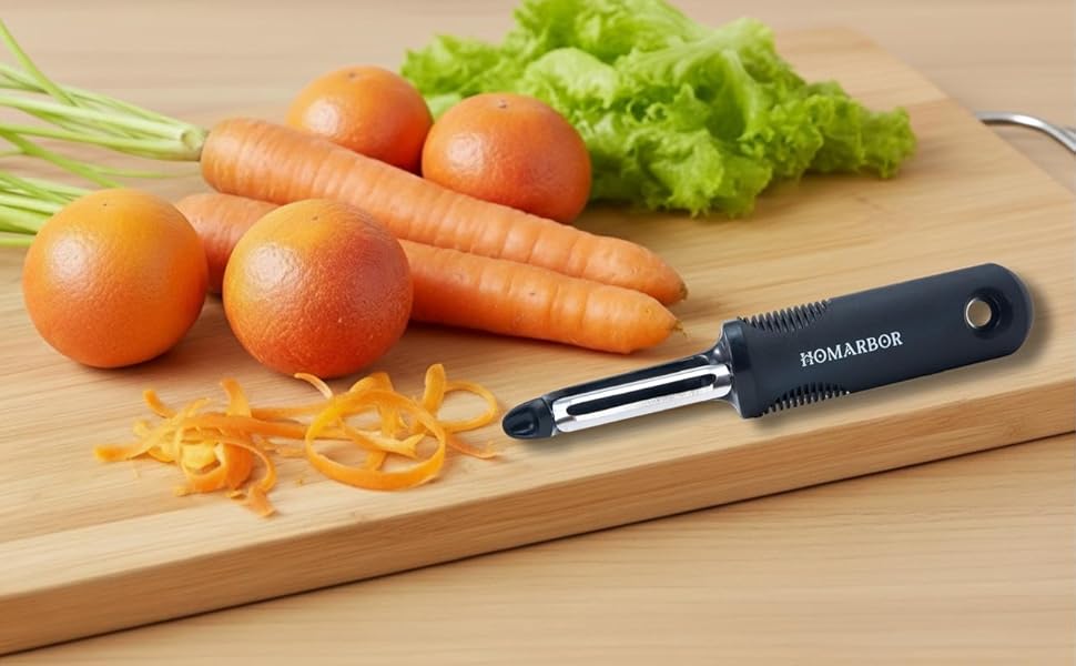 Black Premium Vegetable Peeler | Ultra-Sharp Swivel Stainless Steel Blade | Ergonomic Soft Grip Handle | Mango Peeler | Dishwasher Safe | Skin Peeler for Veggies & Fruits | Potato Peeler & Eye Remover