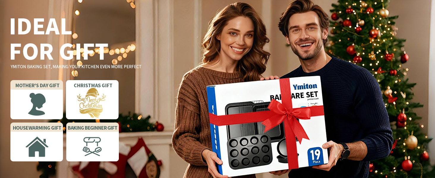 Nonstick Baking Pans Set, 19 PCS Stackable Bakeware Sets, Oven Pan Set Includes Baking Tray, Cookie Sheet, Cake Pans, Loaf Pan, Muffin Pan, Silicone Cups