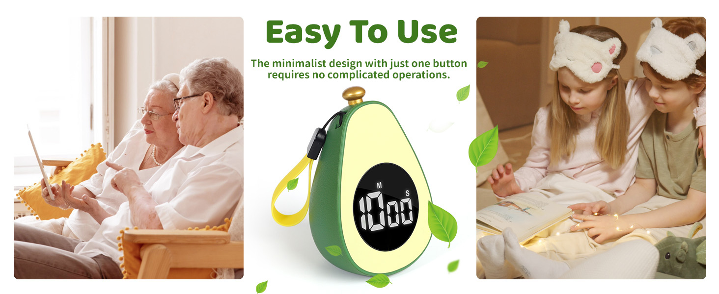 Avocado Digital Countdown Timer, Cute Kitchen Gadget, Adjustable Volume Timer for Cooking and Baking, One-Button Design, 99-Minute, Use AAA Battery, Portable Digital Timer, Home Kitchen Tool