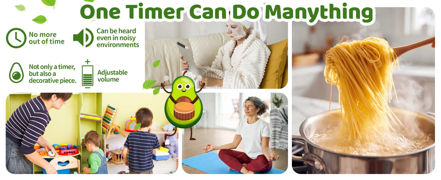 Avocado Digital Countdown Timer, Cute Kitchen Gadget, Adjustable Volume Timer for Cooking and Baking, One-Button Design, 99-Minute, Use AAA Battery, Portable Digital Timer, Home Kitchen Tool