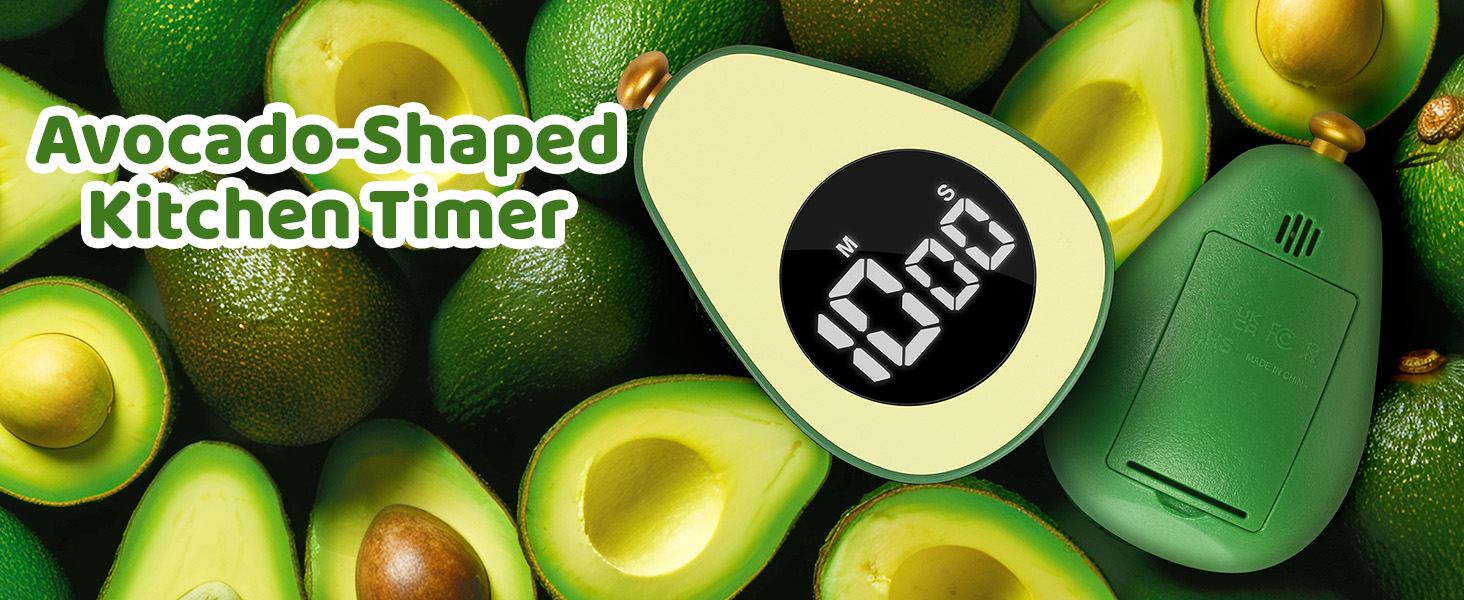 Avocado Digital Countdown Timer, Cute Kitchen Gadget, Adjustable Volume Timer for Cooking and Baking, One-Button Design, 99-Minute, Use AAA Battery, Portable Digital Timer, Home Kitchen Tool