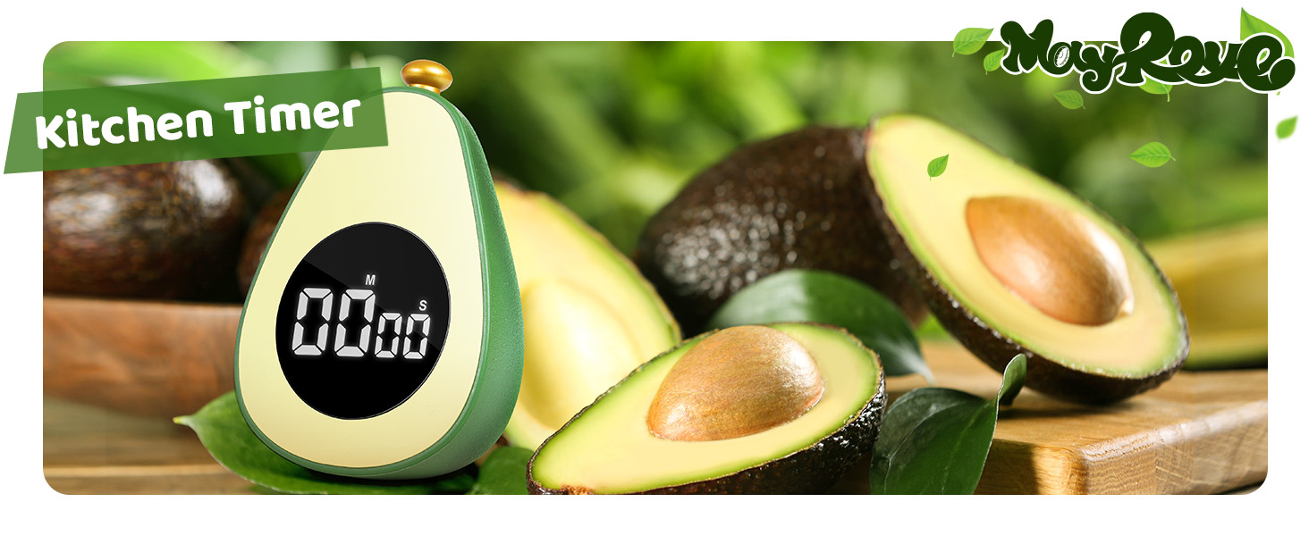 Avocado Digital Countdown Timer, Cute Kitchen Gadget, Adjustable Volume Timer for Cooking and Baking, One-Button Design, 99-Minute, Use AAA Battery, Portable Digital Timer, Home Kitchen Tool
