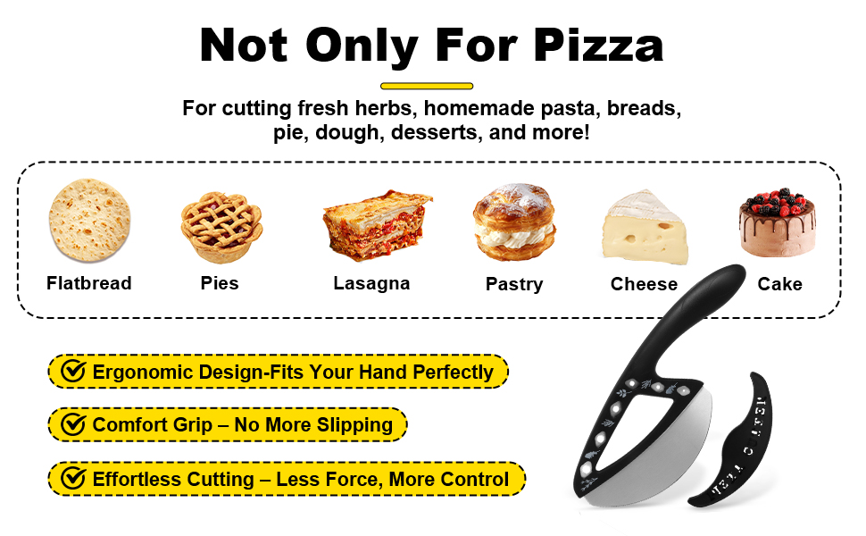 2-in-1 Pizza Cutter Rocker Blade with Herb Stripper Holes, Sharp Stainless Steel Pizza Knife with Protective Cover, Dishwasher Safe,Herb Stripping Tool for Basil,Rosemary