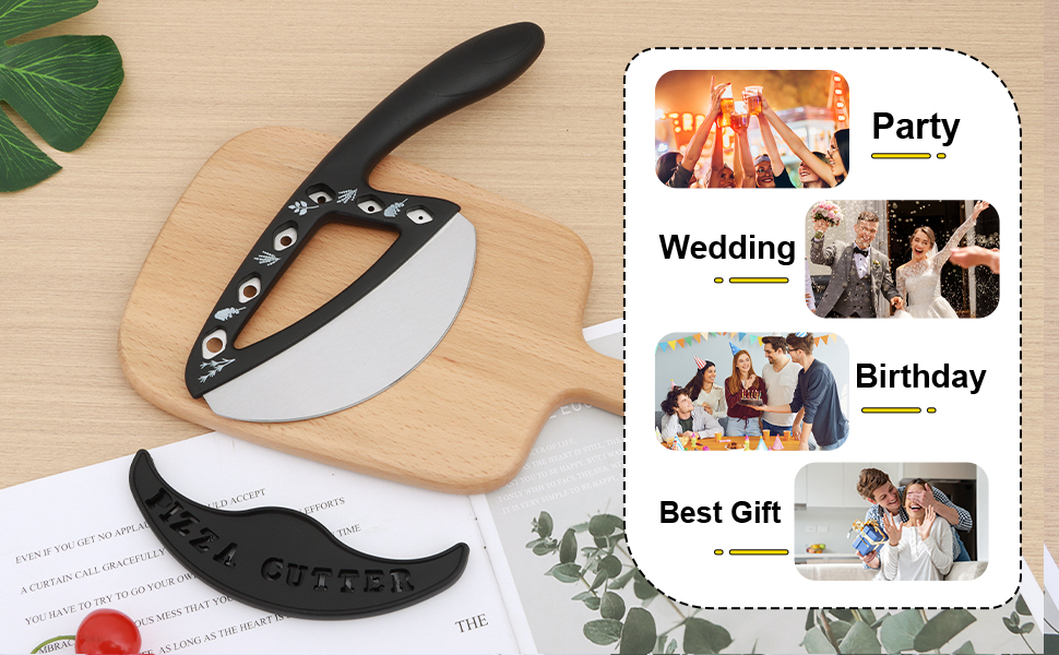 2-in-1 Pizza Cutter Rocker Blade with Herb Stripper Holes, Sharp Stainless Steel Pizza Knife with Protective Cover, Dishwasher Safe,Herb Stripping Tool for Basil,Rosemary