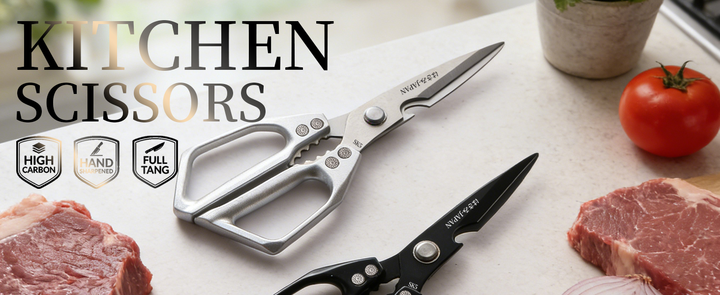 Kitchen Scissors Set 2PCS, Kitchen Shears Heavy Duty Poultry Shears Japan Meat Scissors for Food All Purpose Seafood Meat Cutting Cooking, Chicken Bones, Gifts for Men Women