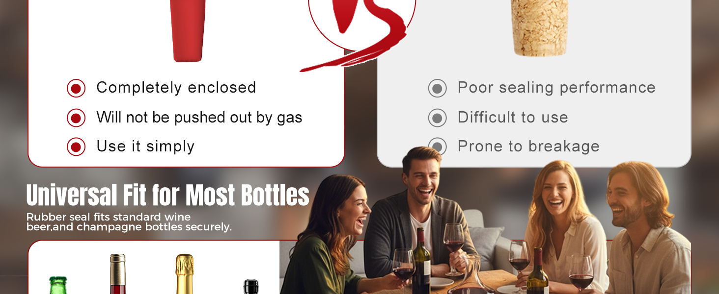 Silicone Wine Stopper for Wine Bottles, 2025 New Wine Stoppers for Wine Bottles, Seal Bottle Cover for Beer Champagne, Glass Bottle Sealer Covers Wine Stoppers for Home Use (4, All)