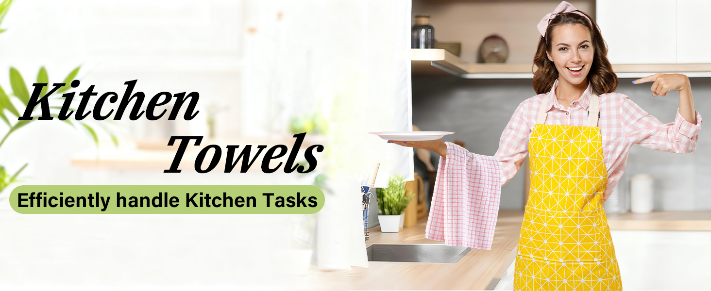 Homaxy Kitchen Towels and Dishcloths Set, 16 x 25 and 12 x 12 Inches, Set of 8 Cotton Terry Kitchen Dish Towels, Super Soft and Absorbent Dish Cloths, Blue/Yellow/Red/Green