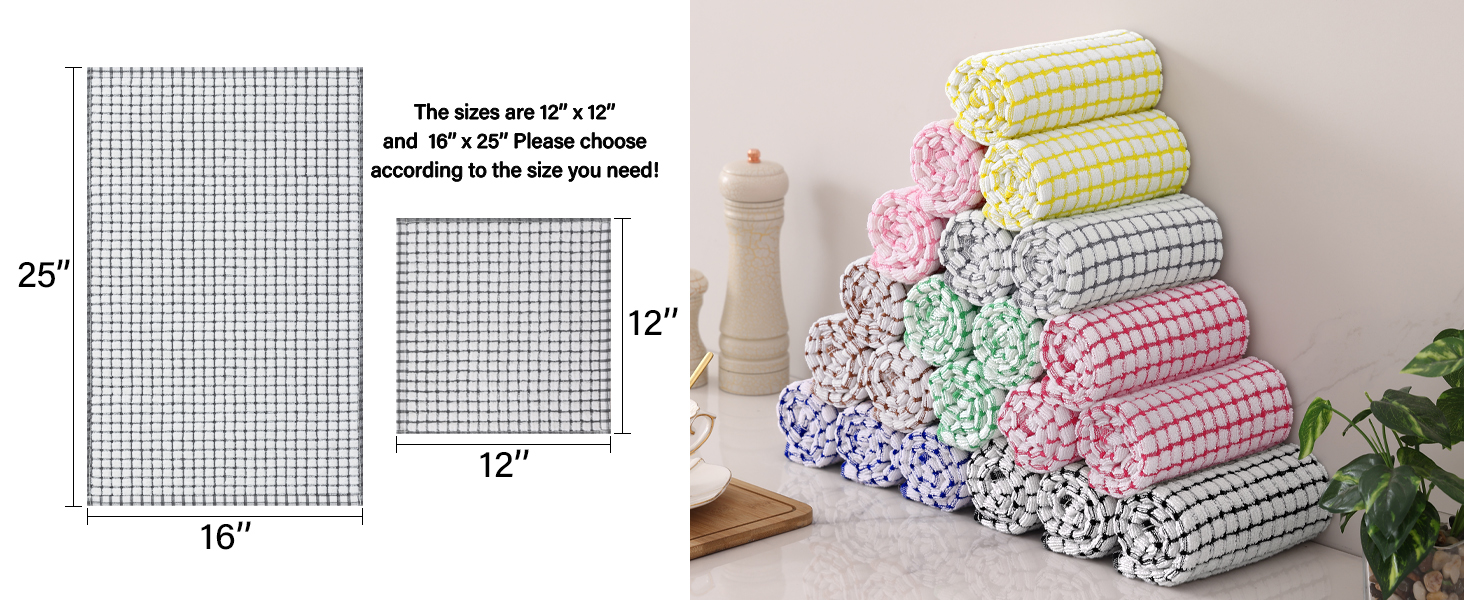 Homaxy Kitchen Towels and Dishcloths Set, 16 x 25 and 12 x 12 Inches, Set of 8 Cotton Terry Kitchen Dish Towels, Super Soft and Absorbent Dish Cloths, Blue/Yellow/Red/Green