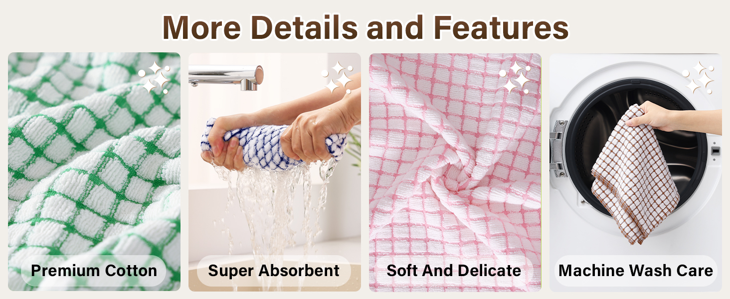 Homaxy Kitchen Towels and Dishcloths Set, 16 x 25 and 12 x 12 Inches, Set of 8 Cotton Terry Kitchen Dish Towels, Super Soft and Absorbent Dish Cloths, Blue/Yellow/Red/Green