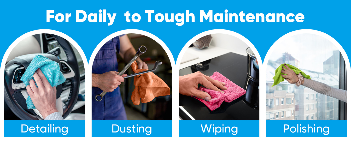 Microfiber Cleaning Cloth, 20 Pack Reusable Microfiber Towels for Cars Lint Free Cleaning Shop Towel Rags for Home Kitchen Automotive Bar Mechanic Restaurant Garage, 11.5