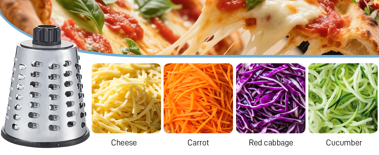 VEKAYA Rotary Cheese Grater Hand Crank with 4 Interchangeable Stainless Steel Blades, Large Manual Handle Shredder and Waffle Slicer for Vegetables, Cheese and Nuts with Table Suction Base (Black)