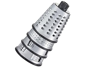 VEKAYA Rotary Cheese Grater Hand Crank with 4 Interchangeable Stainless Steel Blades, Large Manual Handle Shredder and Waffle Slicer for Vegetables, Cheese and Nuts with Table Suction Base (Black)