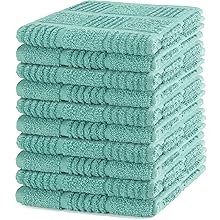 DecorRack 10 Pack 100% Cotton Kitchen Towels, 12x12 inch Soft Terry Dishcloths, Absorbent Hand Towels for Cleaning, Drying & Dishes, Plaid Pattern Cleaning Rags, Mint (Pack of 10)