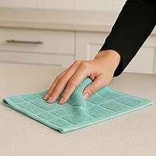 DecorRack 10 Pack 100% Cotton Kitchen Towels, 12x12 inch Soft Terry Dishcloths, Absorbent Hand Towels for Cleaning, Drying & Dishes, Plaid Pattern Cleaning Rags, Mint (Pack of 10)