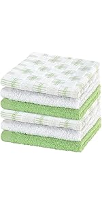 DecorRack 10 Pack 100% Cotton Kitchen Towels, 12x12 inch Soft Terry Dishcloths, Absorbent Hand Towels for Cleaning, Drying & Dishes, Plaid Pattern Cleaning Rags, Mint (Pack of 10)
